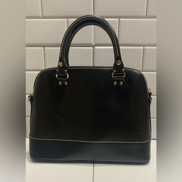 Kate Spade 2 Way Handbag W/ Shoulder Strap Black Leather Lined Contrast Stitch - Picture 2 of 7